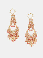 Ruby Raang 22k Gold Polished Kundan Chand Earrings With Ear Chains | Grocsy