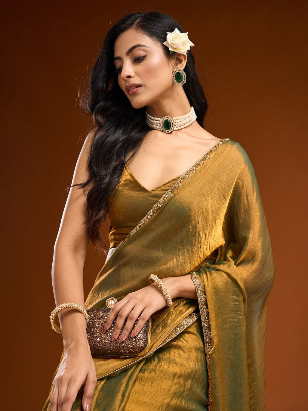 kasee Solid Beads and Stones Saree | Grocsy