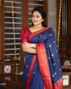 DEIANA'S Beautiful Designer Golden zari Soft Lichi Silk Saree - Blue | Grocsy