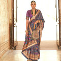 Bay Blue Silk With Banarasi Print Work Saree - Trirath Yamuna | Grocsy