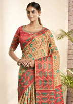 Beige Bhagalpuri Silk Woven design with Hand work butta Saree - Norita Nirvi | Grocsy