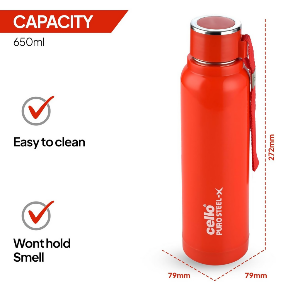 Cello Puro Steel-X Benz 900 Inner Steel Insulated Water Bottle - Red | Grocsy