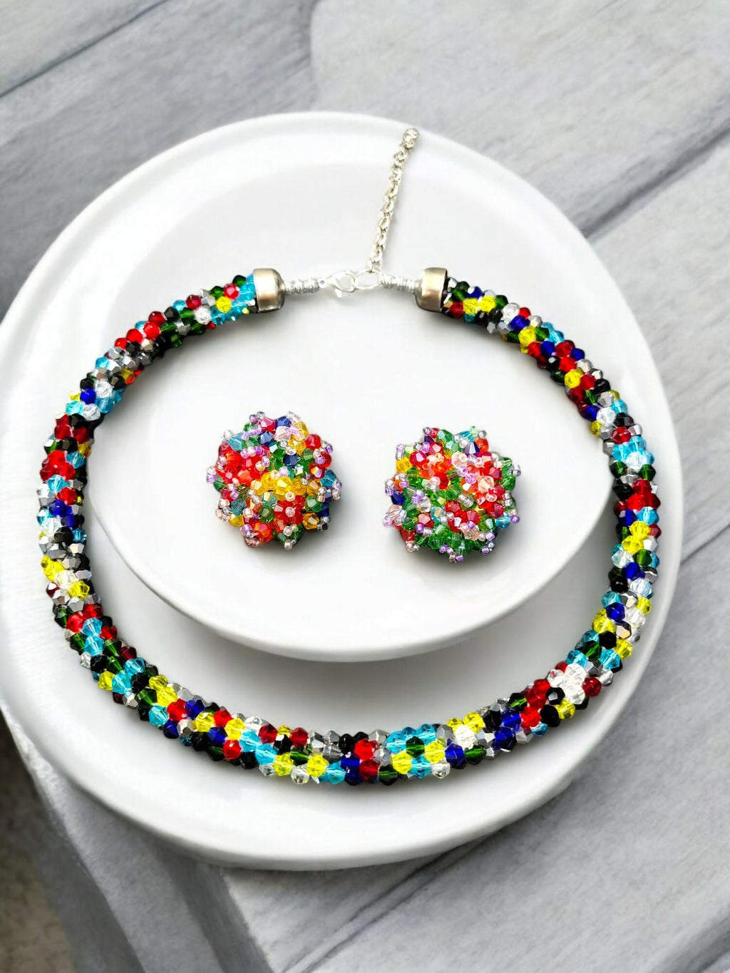 Inhanns Noor-E-Jalwa – Handmade Crystal Bead Necklace / Necklace With Earrings -Adjustable - Multi Colour | Grocsy