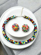 Inhanns Noor-E-Jalwa – Handmade Crystal Bead Necklace / Necklace With Earrings -Adjustable - Multi Colour | Grocsy