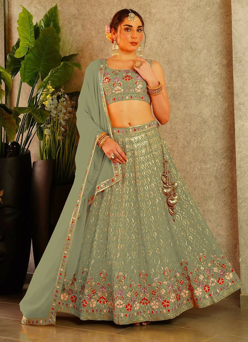 Lehenga Mart Pista Faux Georgette Designer Bollywood Style Wedding Wear Lehenga Choli | Grocsy