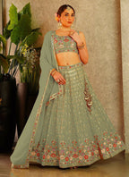 Lehenga Mart Pista Faux Georgette Designer Bollywood Style Wedding Wear Lehenga Choli | Grocsy