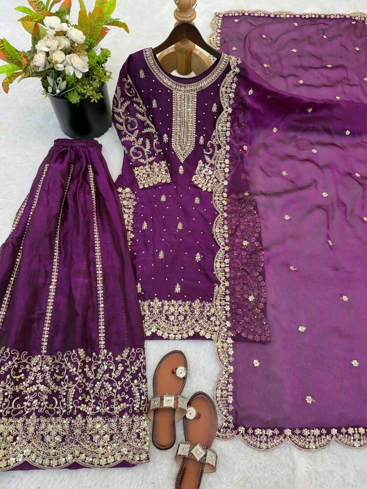 Teeya Creation Wine Color Fendy Silk Embroidery Work Wedding Wear Salwar Suit | Grocsy