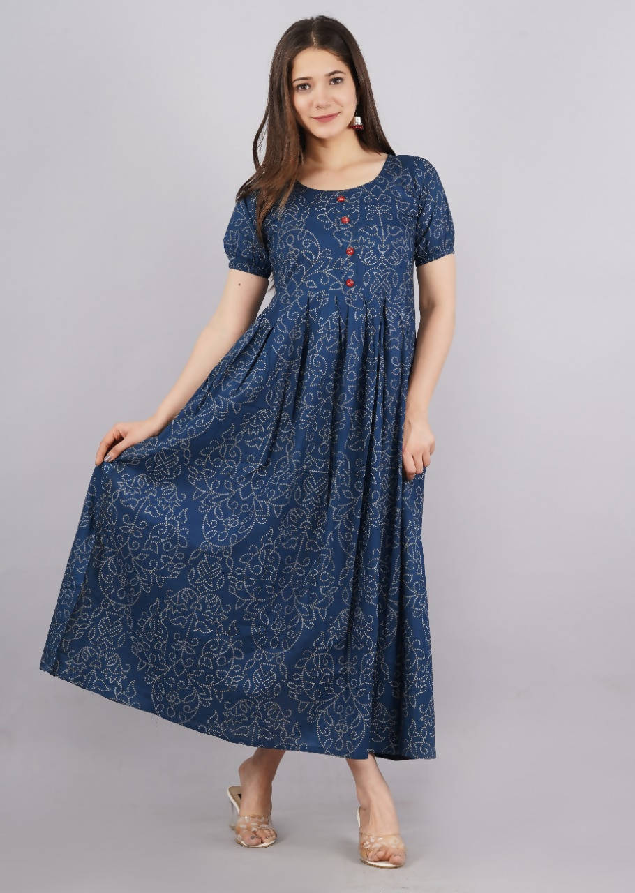 Vamika Blue Cotton Printed Party Wear/Casual Wear Kurti | Grocsy