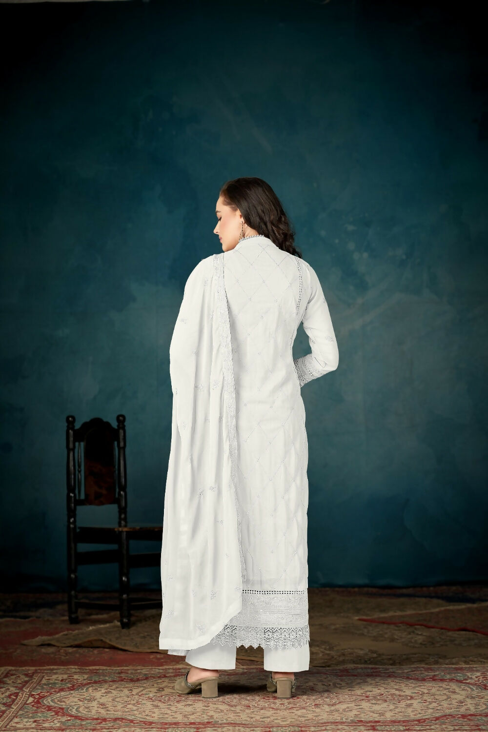 Anaita White Heavy Faux Georgette Stitched Suit with Embroidered Sequence Work | Grocsy