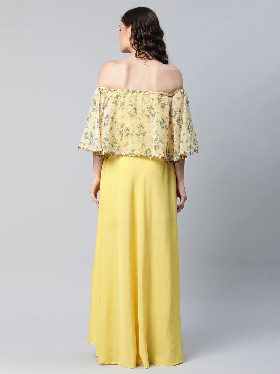 Ahalyaa Women Crepe Printed Yellow Dress | Grocsy