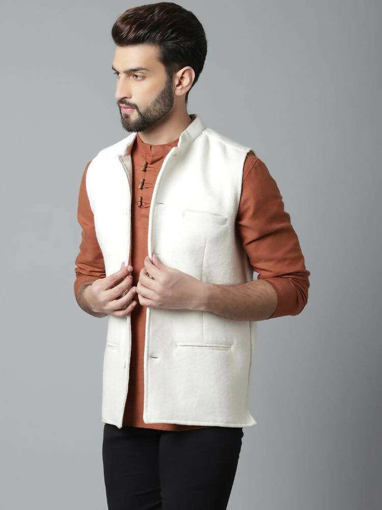 Even Apparels Pure Wool Nehru Jacket - White | Grocsy