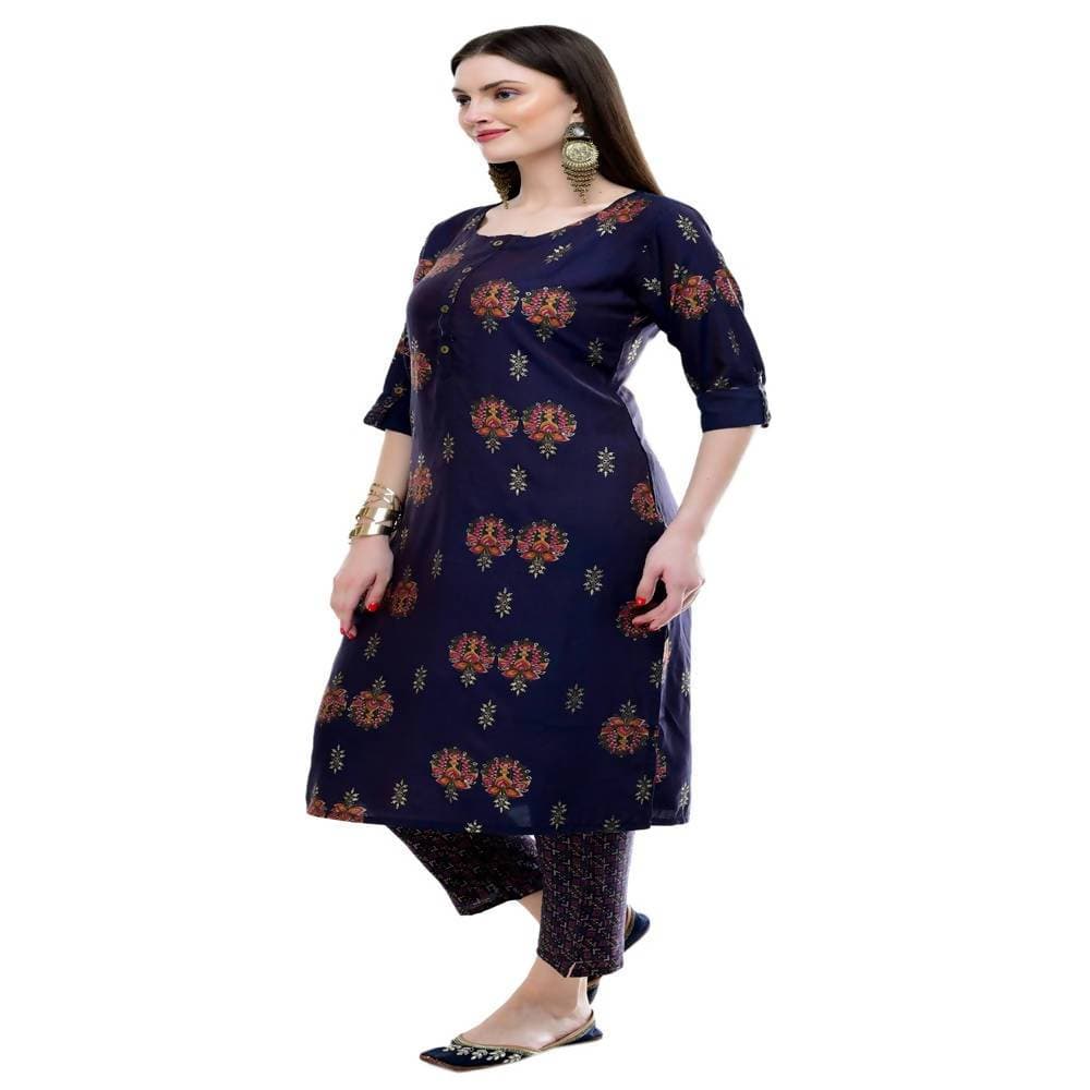 Lagi Women's Blue Printed Straight Kurta & Pant (MC38B) | Grocsy