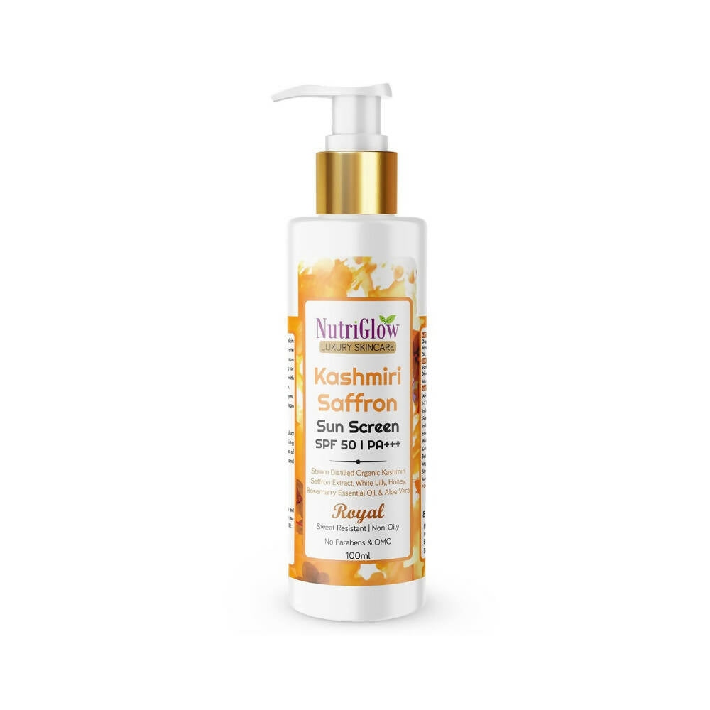 NutriGlow Luxury Skincare Kashmiri Saffron Sunscreen Serum 50 PA+++ | Grocsy