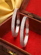 NVR Women's Set of 2 Silver-Plated White American Diamond Studded Bangles | Grocsy