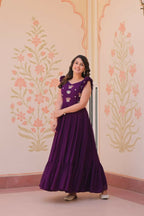 Vastranavya Purple Faux Blooming With Sequins Multithreaded Beads Embroidered work Gown | Grocsy