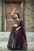 Vastranavya Enchanting Designer Tebby-Silk Lehenga Choli With Dupatta Set - Wine | Grocsy