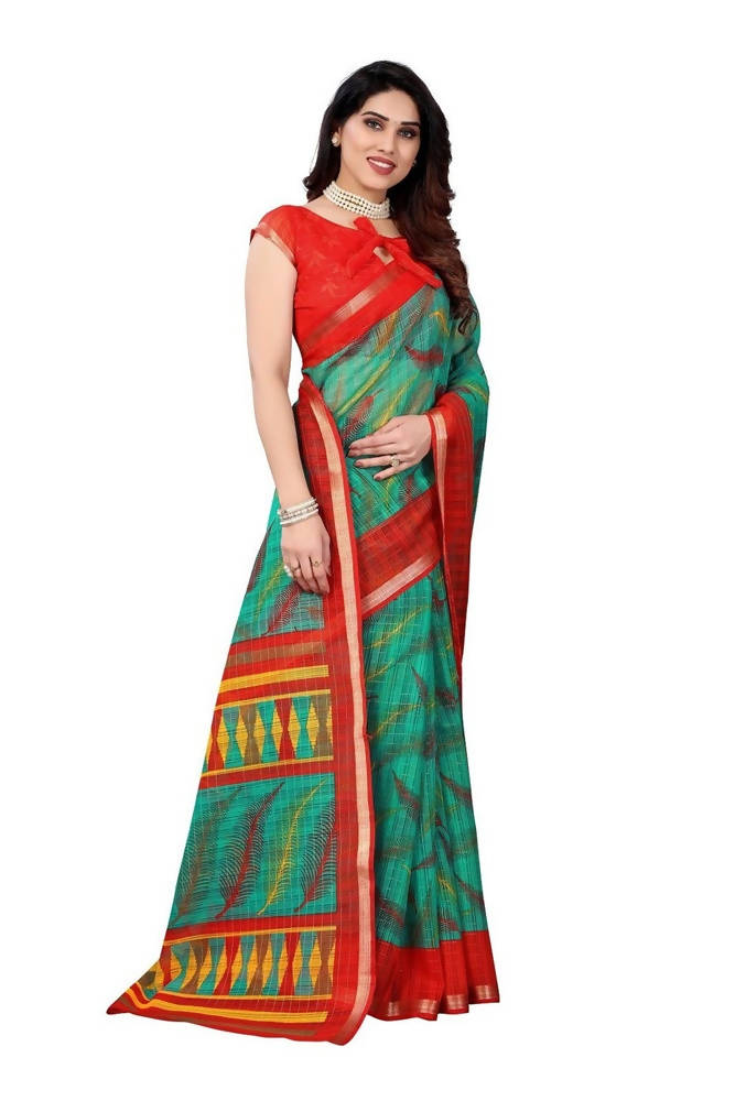 Vamika Green Linen Zari Border Saree | Grocsy