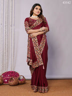 Maroon Silk Georgette Resham And Zari Embroidery Saree - Norita Saumya | Grocsy