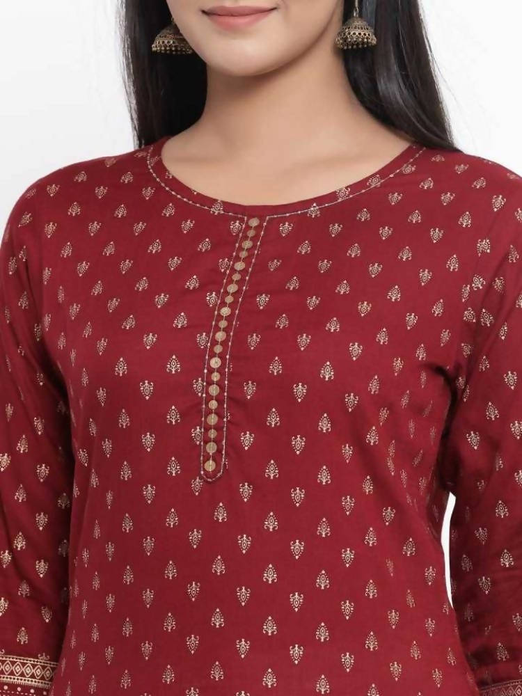 Yufta Maroon Printed Kurta | Grocsy