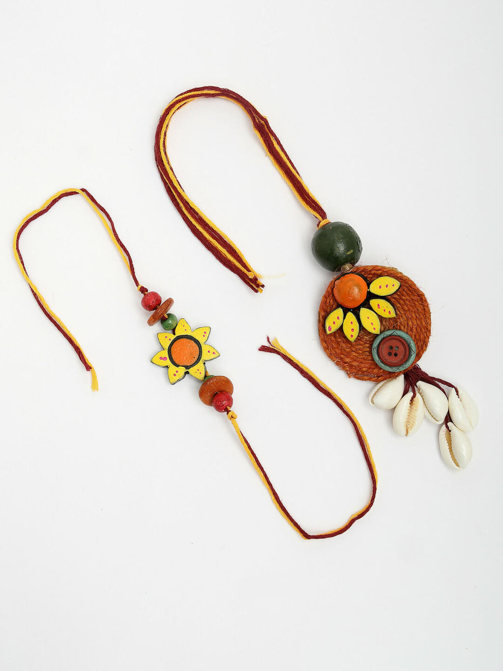 NVR Women & Men Set of 2 Multicolor Sea Shell Handcrafted Bhaiya Bhabhi Rakhi With Roli Chawal | Grocsy