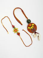 NVR Women & Men Set of 2 Multicolor Sea Shell Handcrafted Bhaiya Bhabhi Rakhi With Roli Chawal | Grocsy