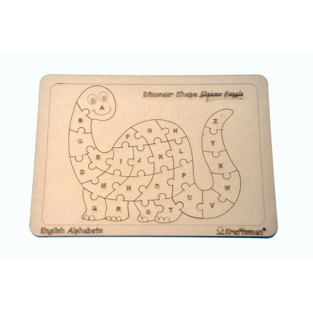 Kraftsman English Alphabets Wooden Jigsaw Puzzles Dinosaur Shape Puzzle | Color Kit Included | Grocsy