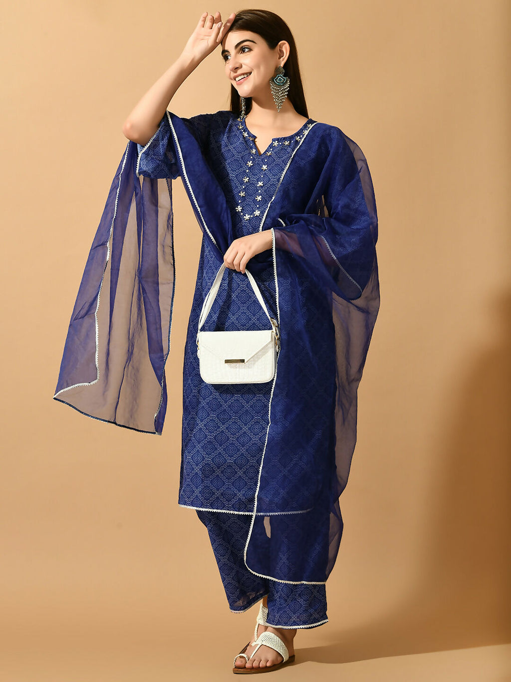 Myshka Women's Blue Embroidered Party Kurta Sets | Grocsy