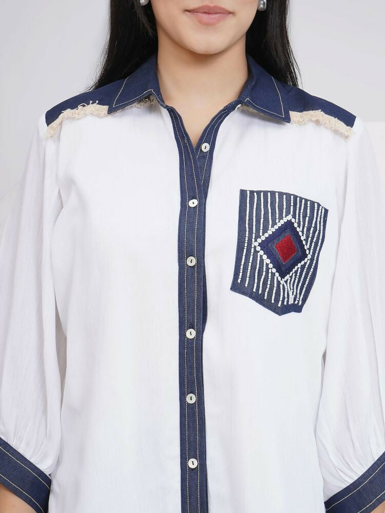 Joban Fashion White Rayon Crepe Hand-Embellished Shirt with Embellished Pants | Grocsy