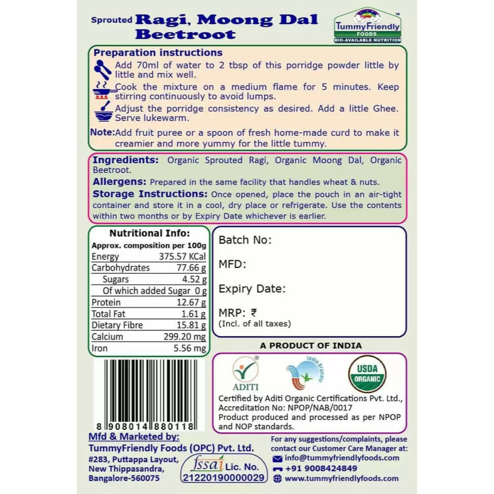 TummyFriendly Foods Certified Ragi Porridge Mixes - Stage1, Stage2, Stage3 | Grocsy