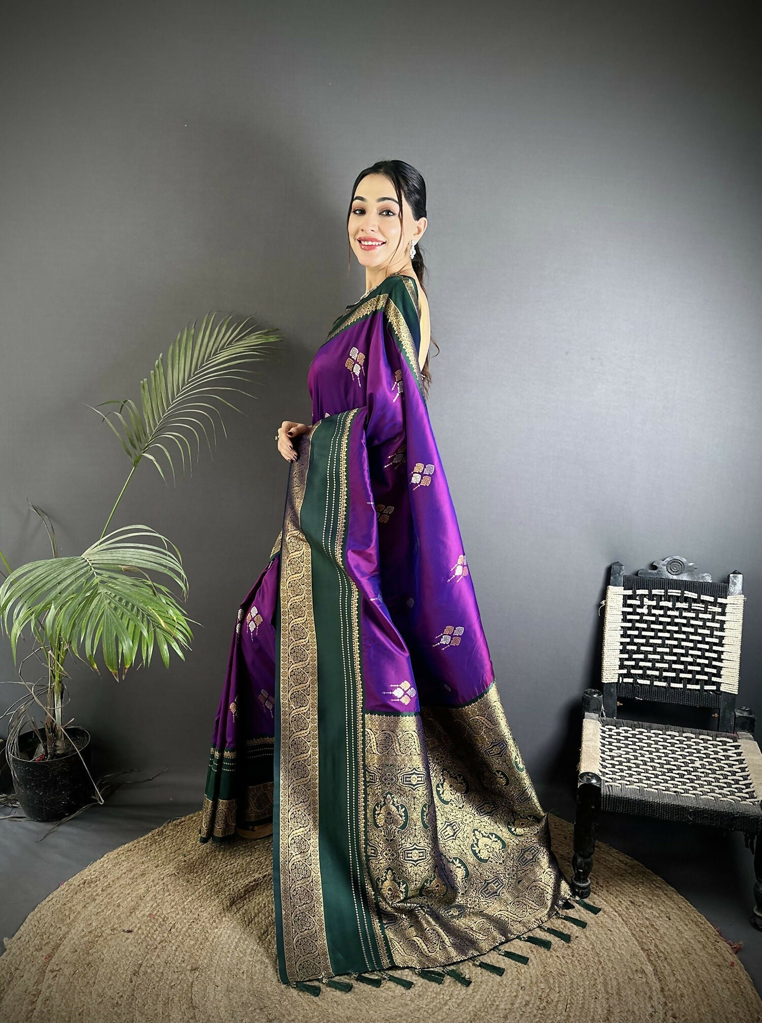 Joban Fashion Purple Banarasi Soft Silk Woven Saree | Grocsy