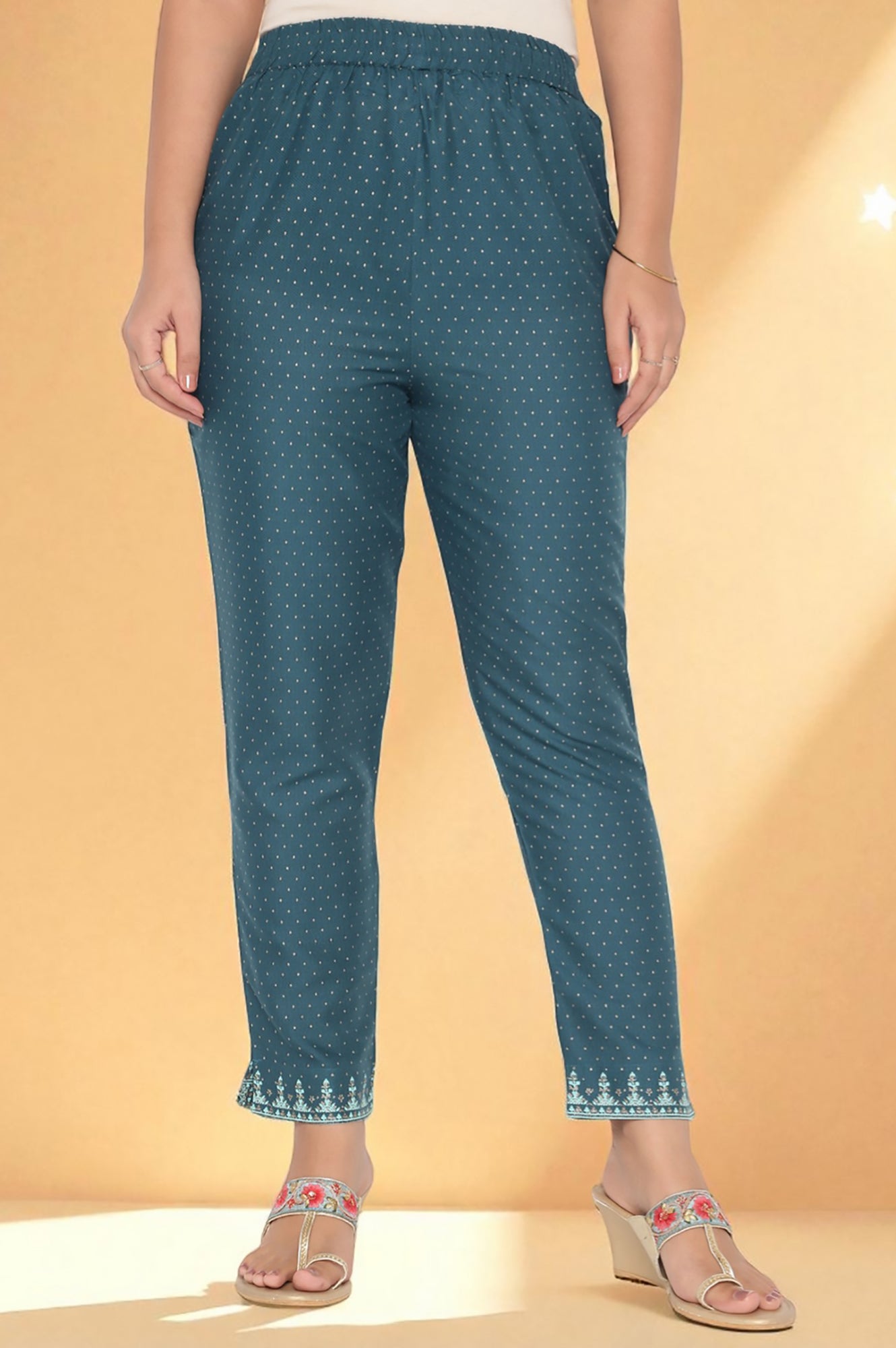 W for Woman Teal Printed Rayon Kurta and Straight Pant Set | Grocsy