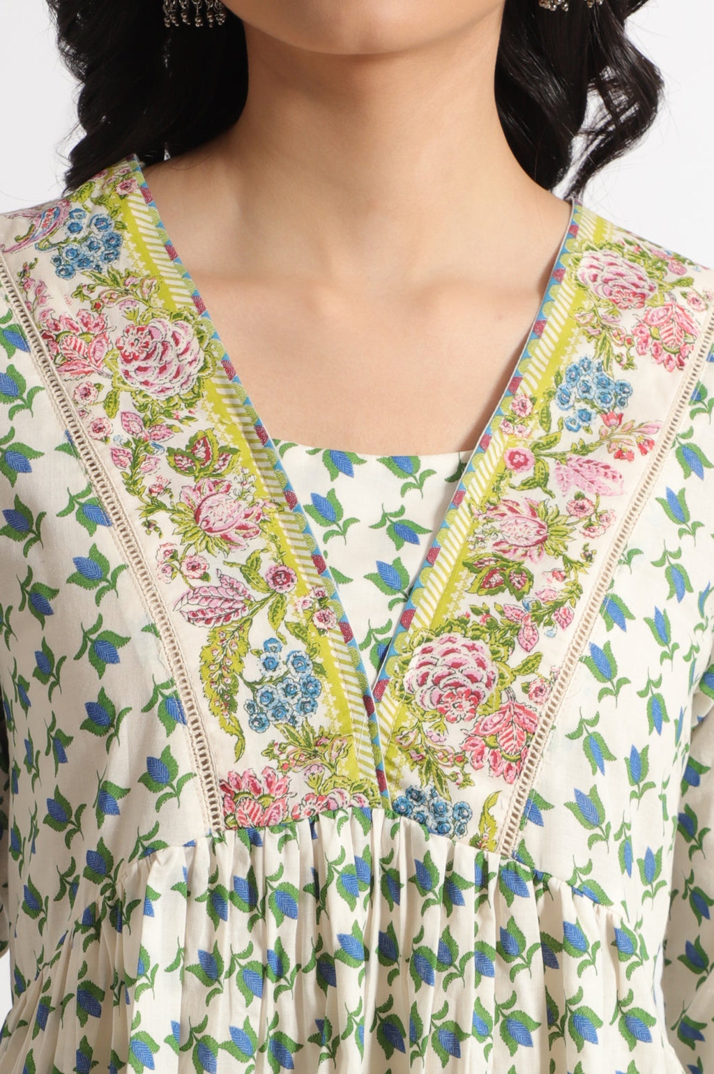 W for Woman White Lotus Printed Pure Cotton Kurta and Pants Co-ord Set | Grocsy