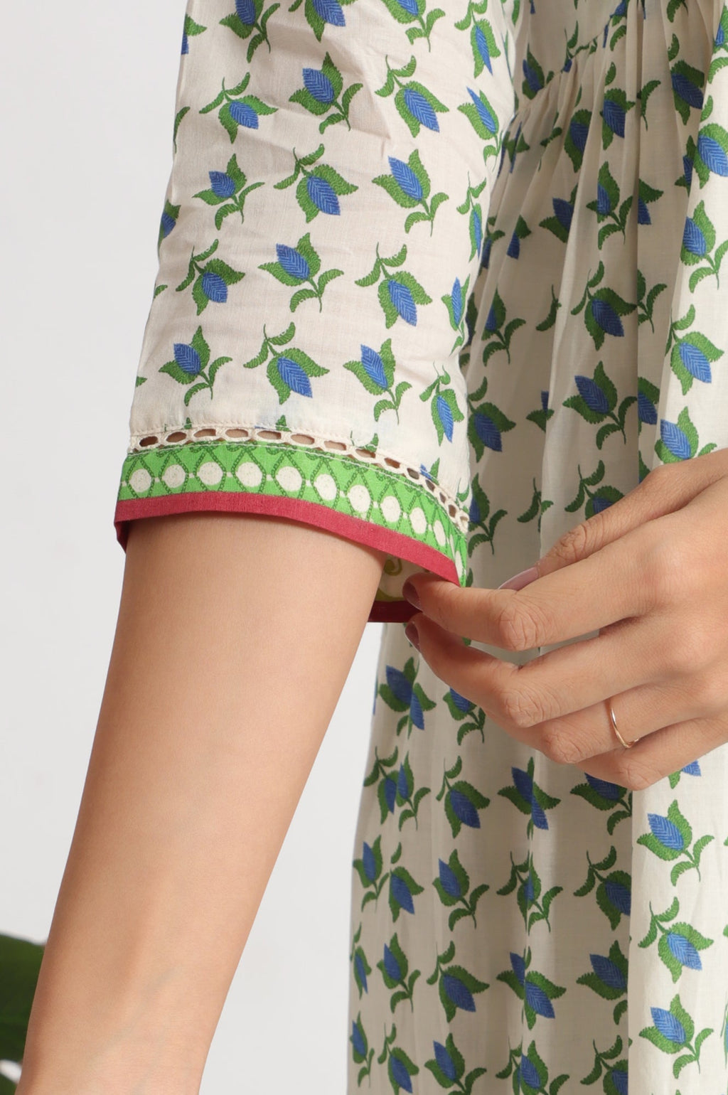 W for Woman White Lotus Printed Pure Cotton Kurta and Pants Co-ord Set | Grocsy