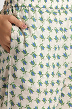 W for Woman White Lotus Printed Pure Cotton Kurta and Pants Co-ord Set | Grocsy