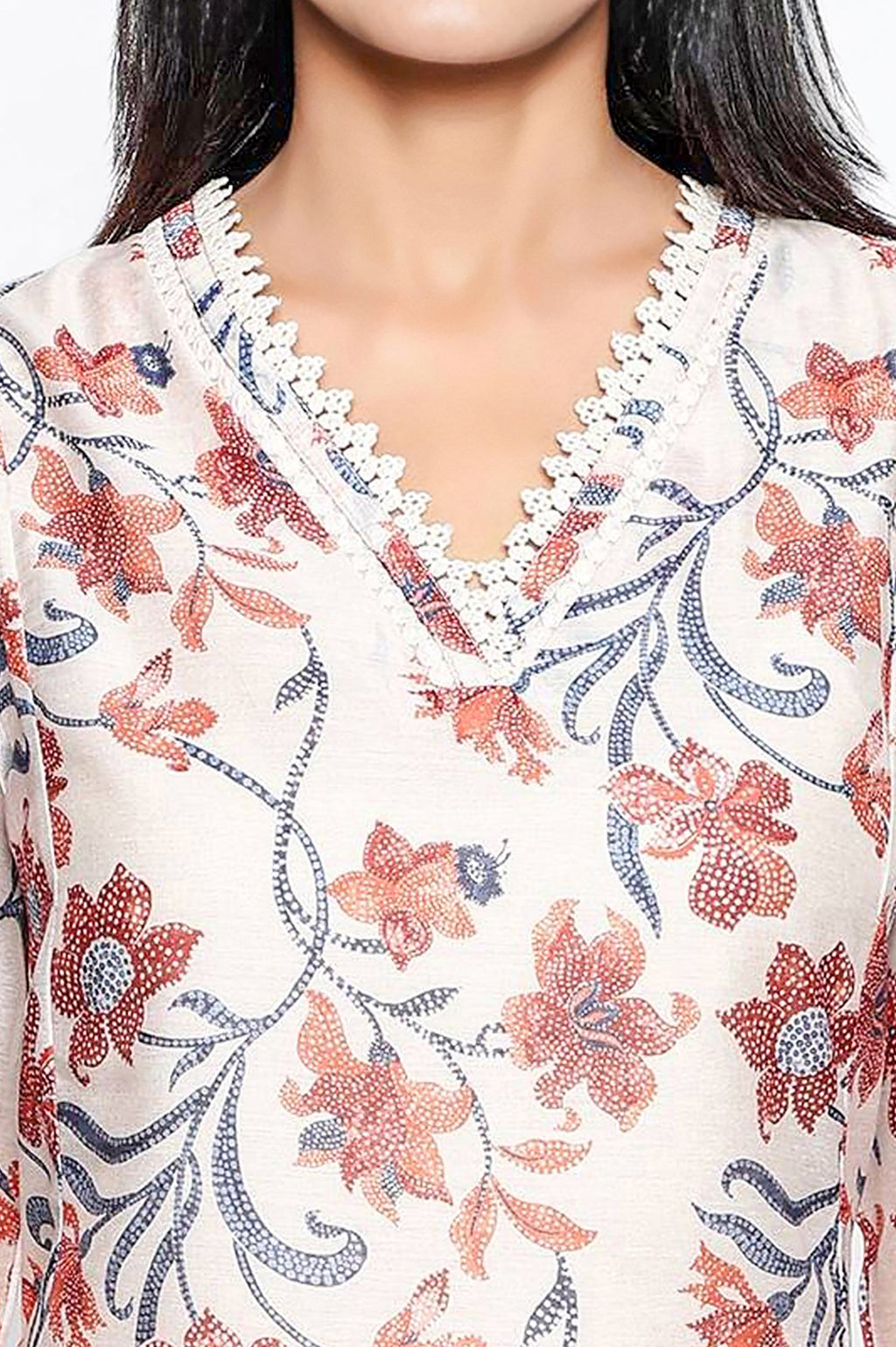 W for Woman Walnut Beige Printed Chanderi A-line Kurta and Straight Pant Set | Grocsy