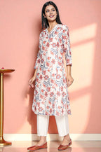 W for Woman Walnut Beige Printed Chanderi A-line Kurta and Straight Pant Set | Grocsy