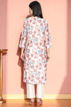 W for Woman Walnut Beige Printed Chanderi A-line Kurta and Straight Pant Set | Grocsy
