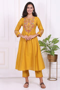 W for Woman Yellow Embroidered Flared Kurta | Grocsy
