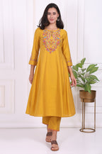 W for Woman Yellow Embroidered Flared Kurta | Grocsy