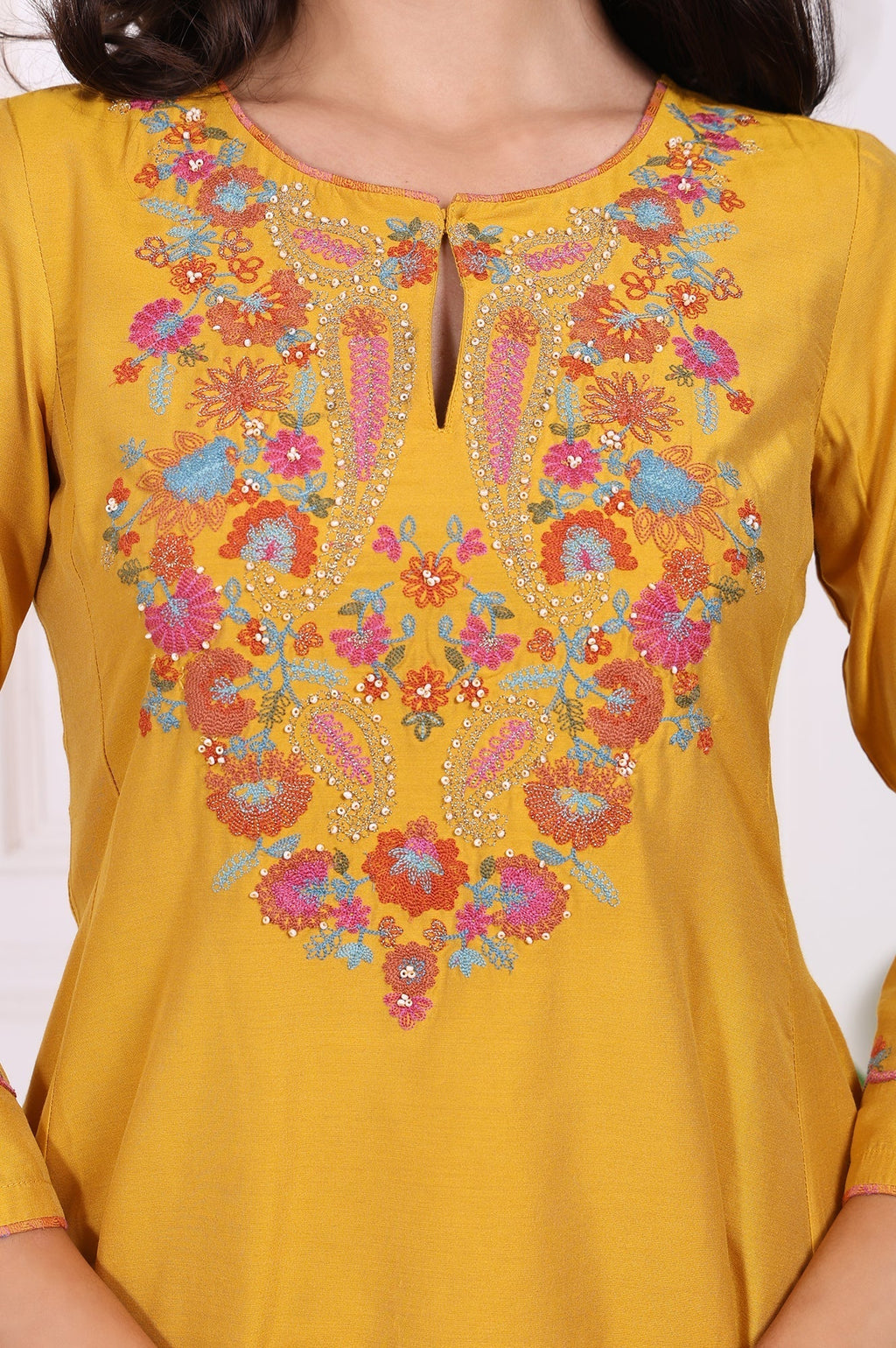 W for Woman Yellow Embroidered Flared Kurta | Grocsy