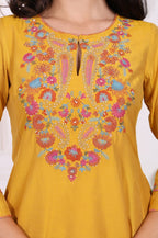 W for Woman Yellow Embroidered Flared Kurta | Grocsy