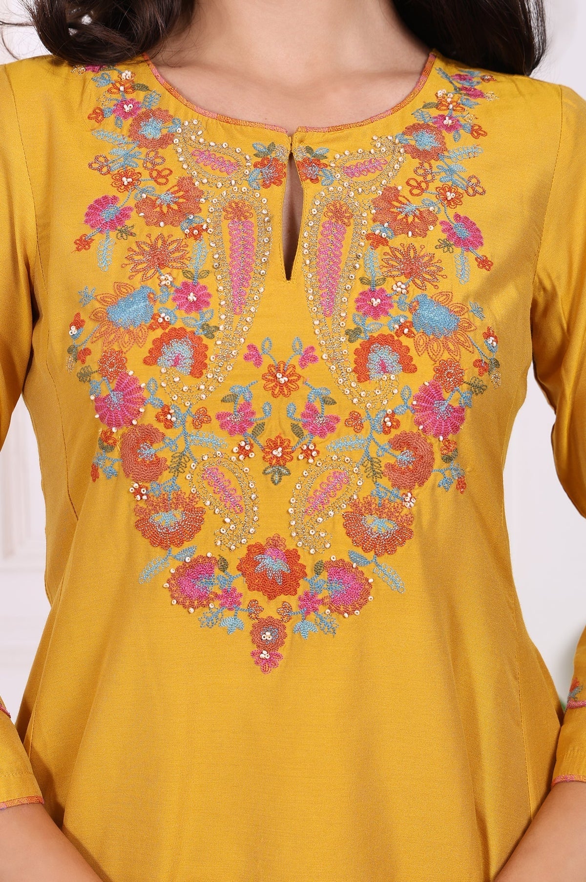 W for Woman Yellow Embroidered Flared Kurta | Grocsy