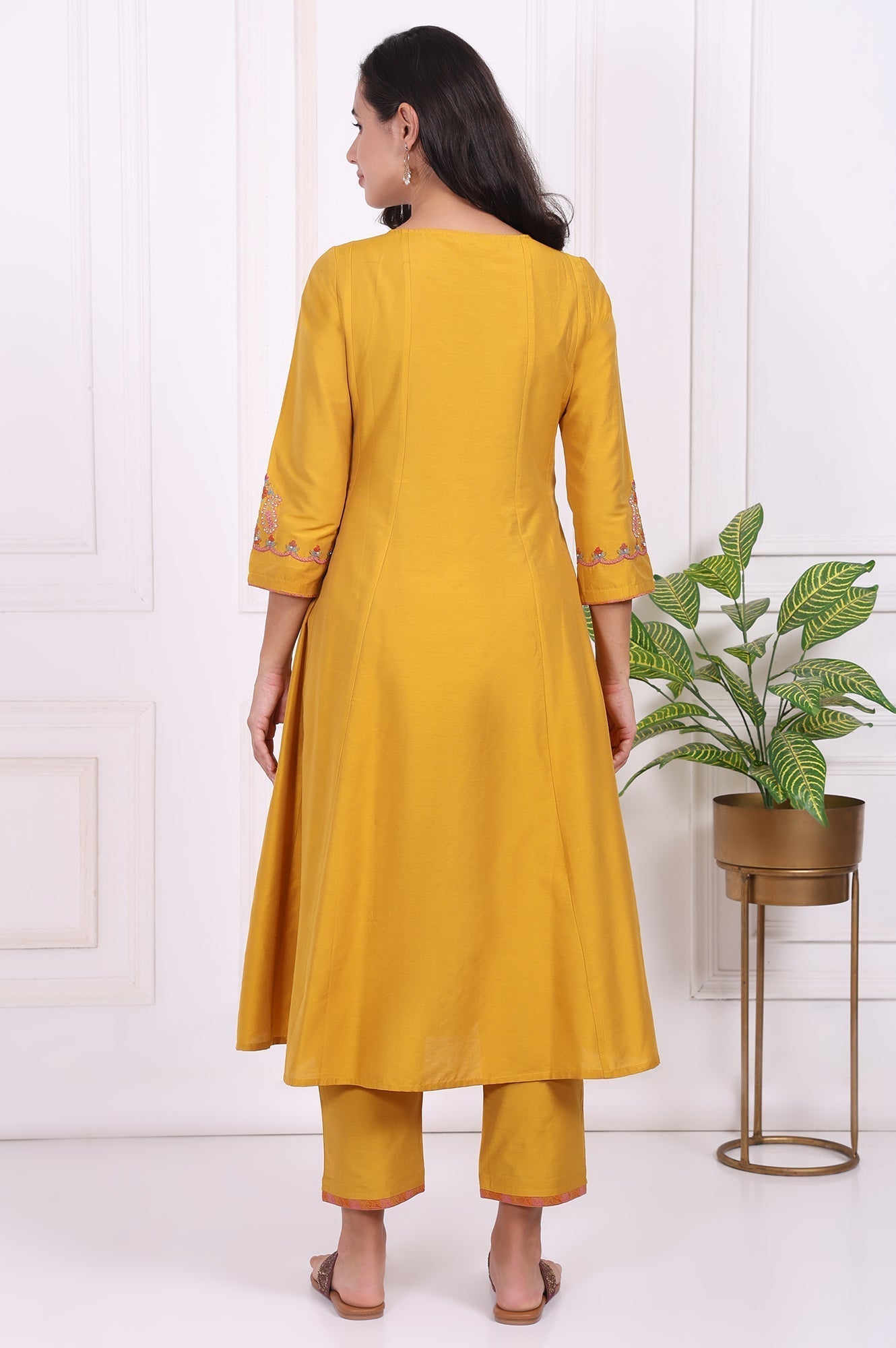 W for Woman Yellow Embroidered Flared Kurta | Grocsy