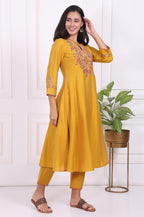 W for Woman Yellow Embroidered Flared Kurta | Grocsy