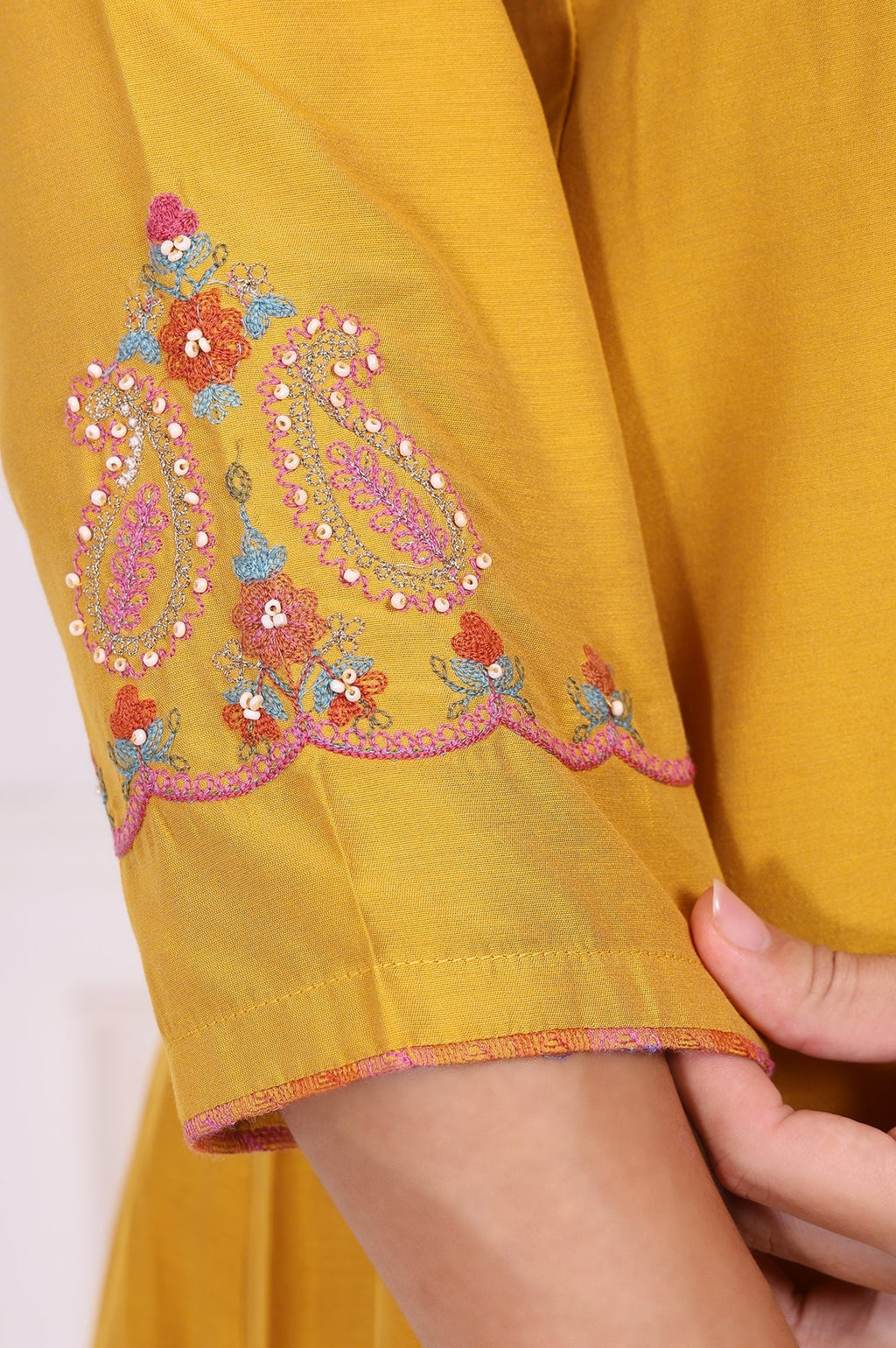 W for Woman Yellow Embroidered Flared Kurta | Grocsy