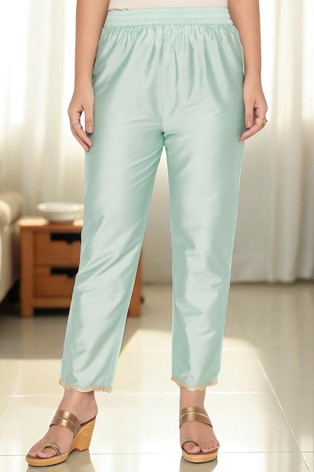 W for Woman Mint Green Printed Organza Flared Kurta, Straight Pant and Dupatta Set | Grocsy