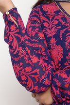 W for Woman Pink Printed Georgette Flared Kurta, Flared Pant and Dupatta Set | Grocsy