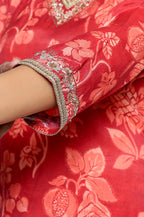 W for Woman Crimson Red Printed Modal A-line Kurta and Straight Pant Set | Grocsy