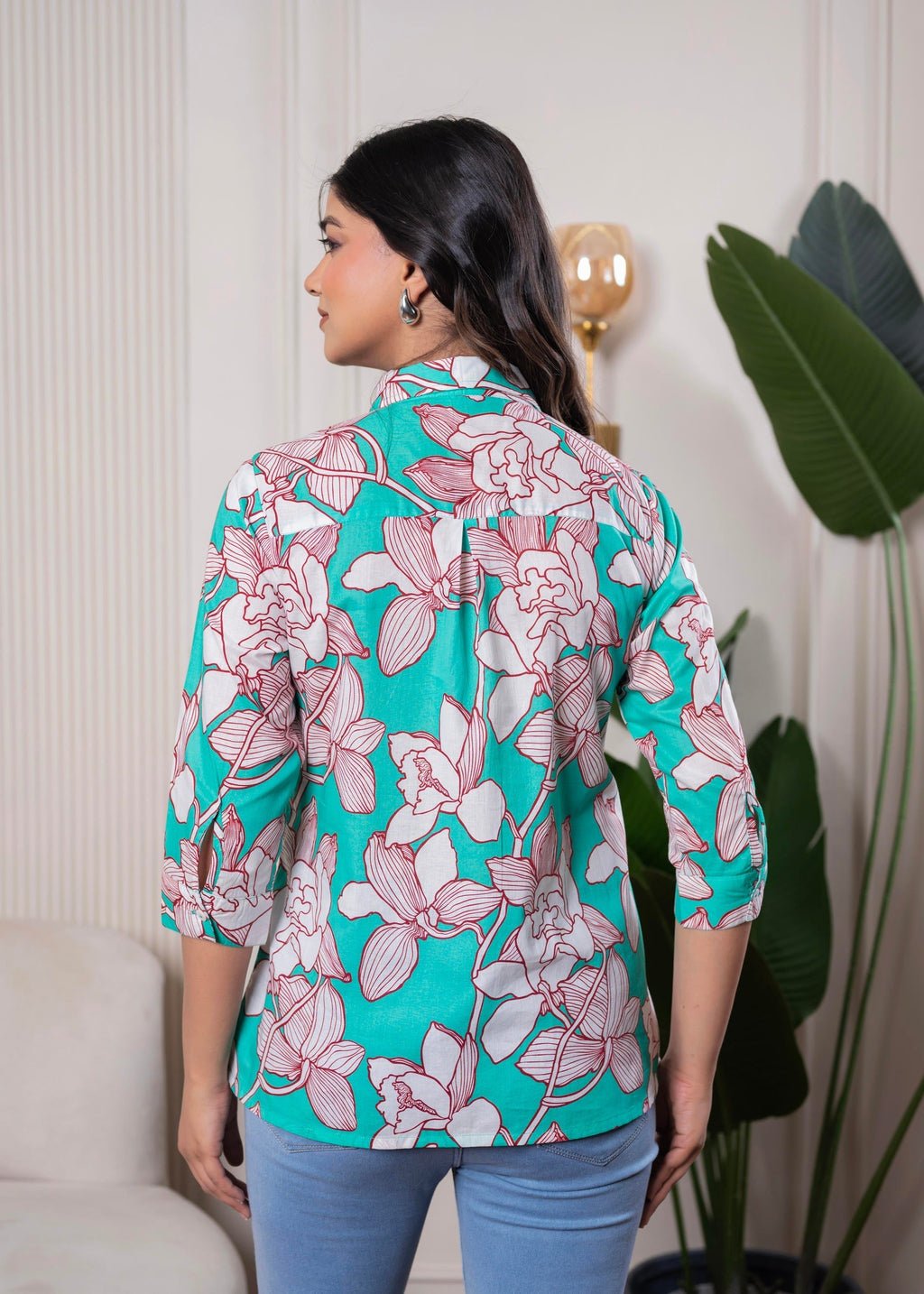 Juniper Lamora Turquoise Floral Button-Down Shirt | Grocsy