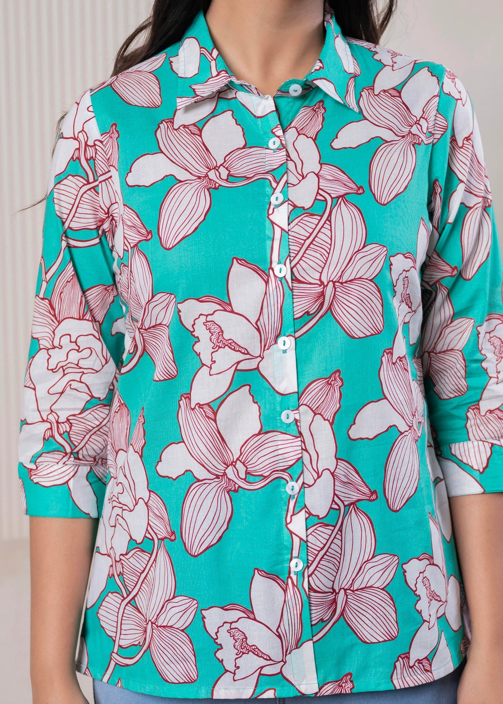 Juniper Lamora Turquoise Floral Button-Down Shirt | Grocsy
